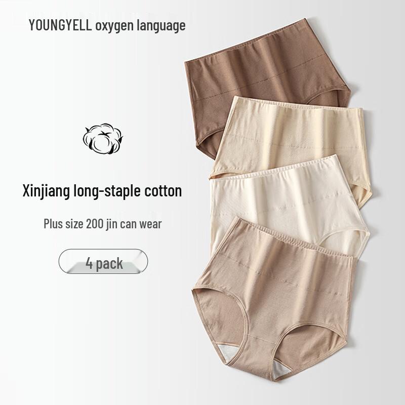 

YOUNGYELL Women s Plus Size High-Waist Xinjiang Cotton Antibacterial Panties (4-Pack) XL