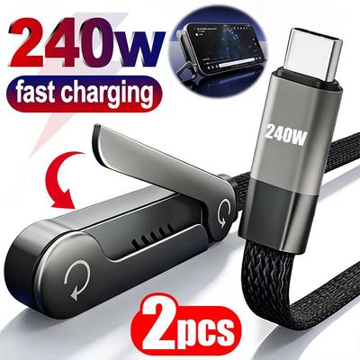 2 In 1 Cable PD240W Type C To Type C Fast Charging Foldable Bracket Cable Built-in Desktop Holder Wire For iPhone Samsung Xiaomi