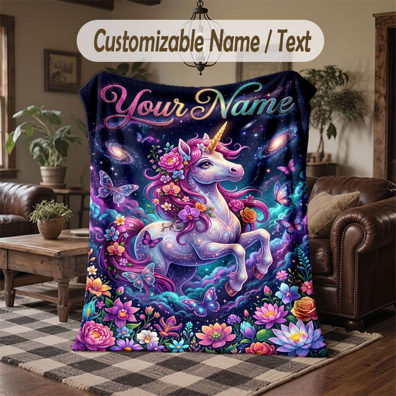 Coperta da divano a tema unicorno con nome personalizzato, coperta morbida e accogliente per casa, divano, letto