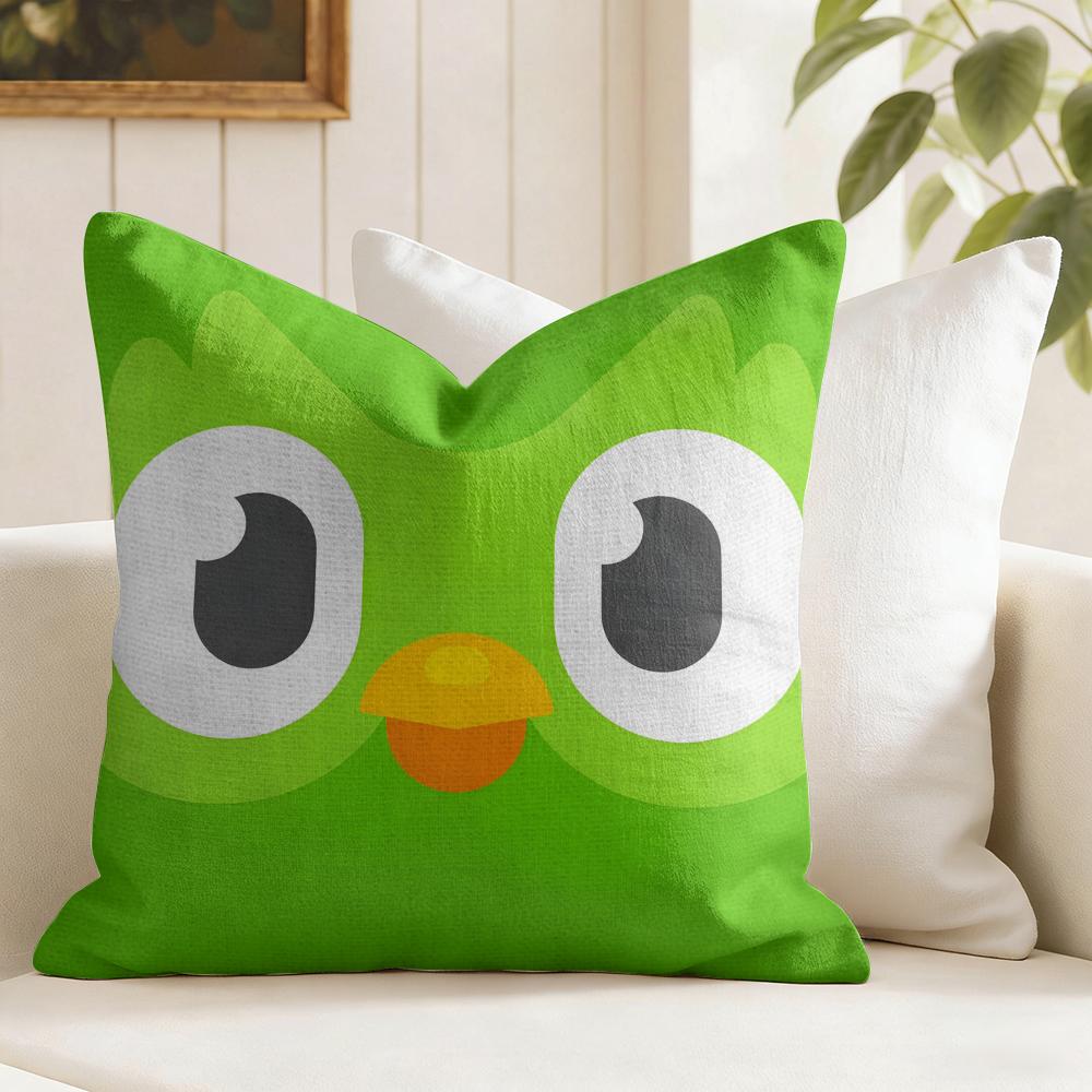 DDuolingo Owl DDuo Cushion Cover Eco Linen Pillow Case DoubleSided Print Breathable Durable Zipper Home Decor Gift