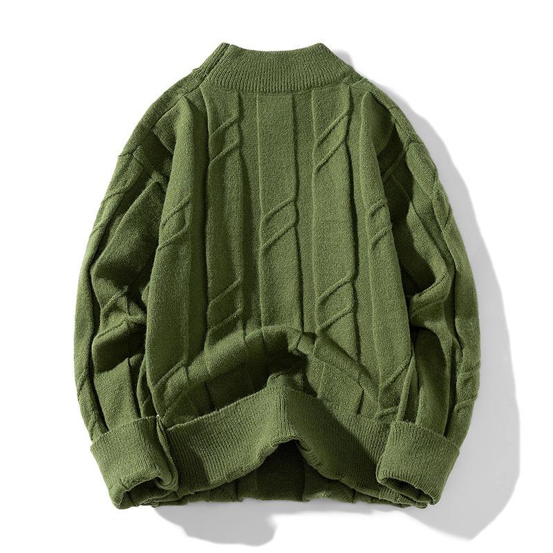 Classic Cable Round Neck Sweater for Men Knitted Sweater for Men Round Neck Pleated Geometric Pattern Sweater for Men
