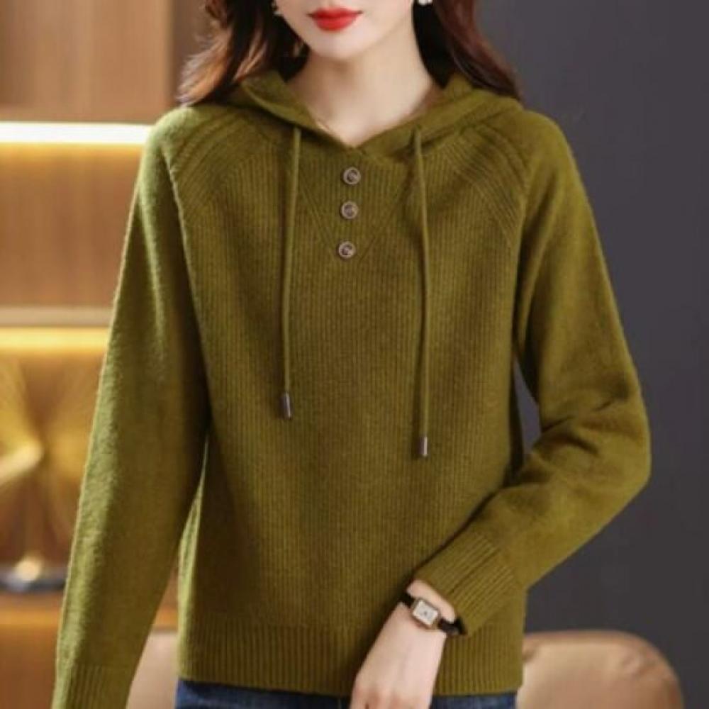 Navava Men Ribbed Solid Button Point Hood Long Sleeve Knit Tee Nk3377