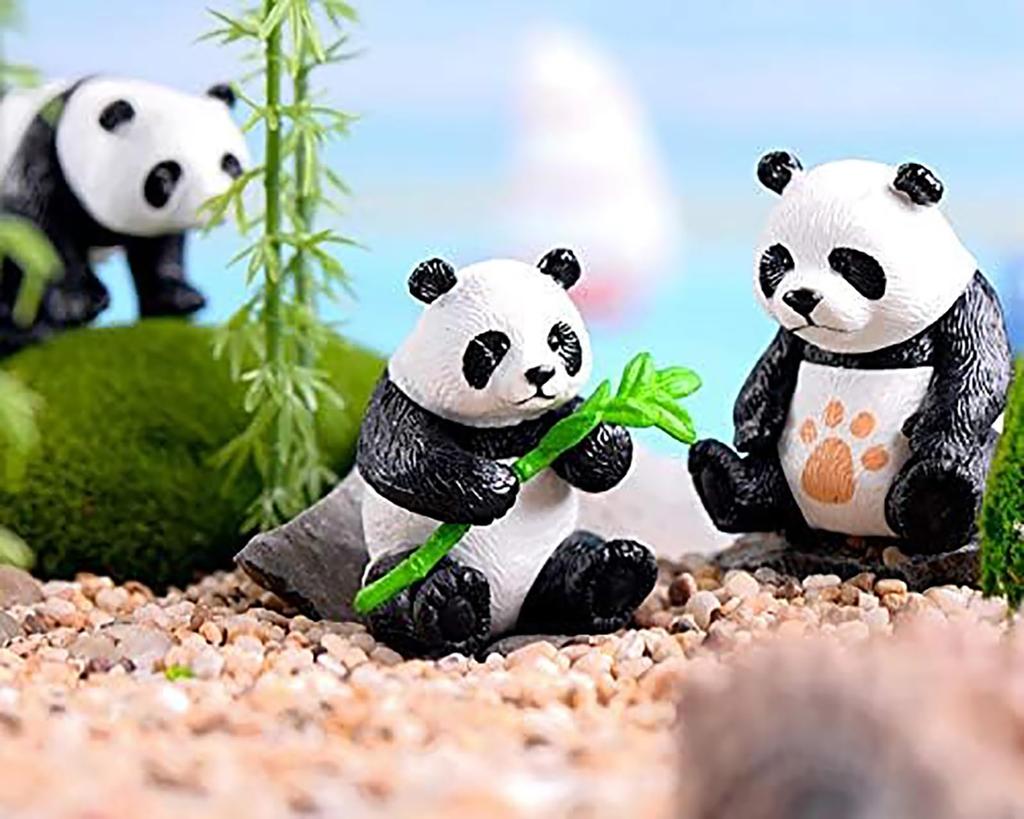 RemeeHi Panda Garden Miniature Mini Moss Landscape Unique Gift for Home or Office Plastic Miniature Animal Set of 4 Statues, Figurines, Accessories,
