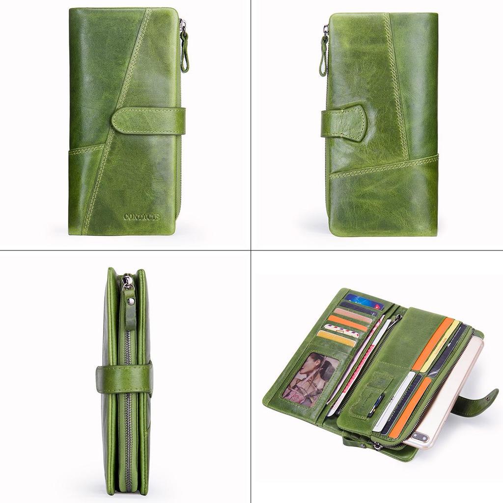 CONTACT'S Genuine Leather Men Long Wallet Phone Bag Zipper Coin Pocket Purse Male Clutch Wallet