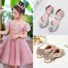 Summer Children's Sandals Women's New Students Middle and Older Children's Bow Sandals Princess High Heels Solid Color Girls Sandals