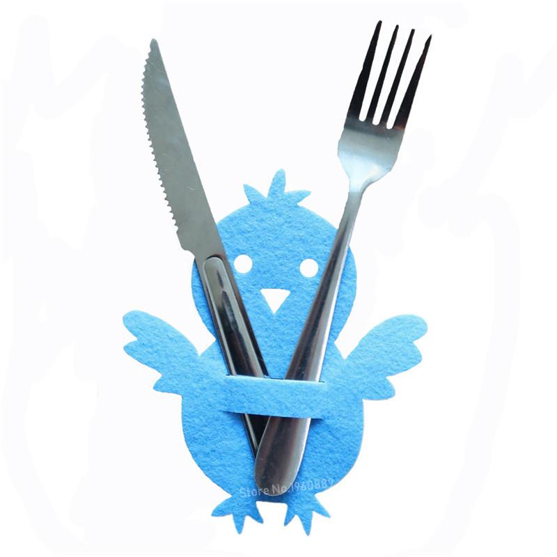 4Pcs Easter Knife Fork Holder Tableware Bag Non-woven Chick Rabbit Cutlery Bag Organizer Easter Bunny Party Supplies Home Decor