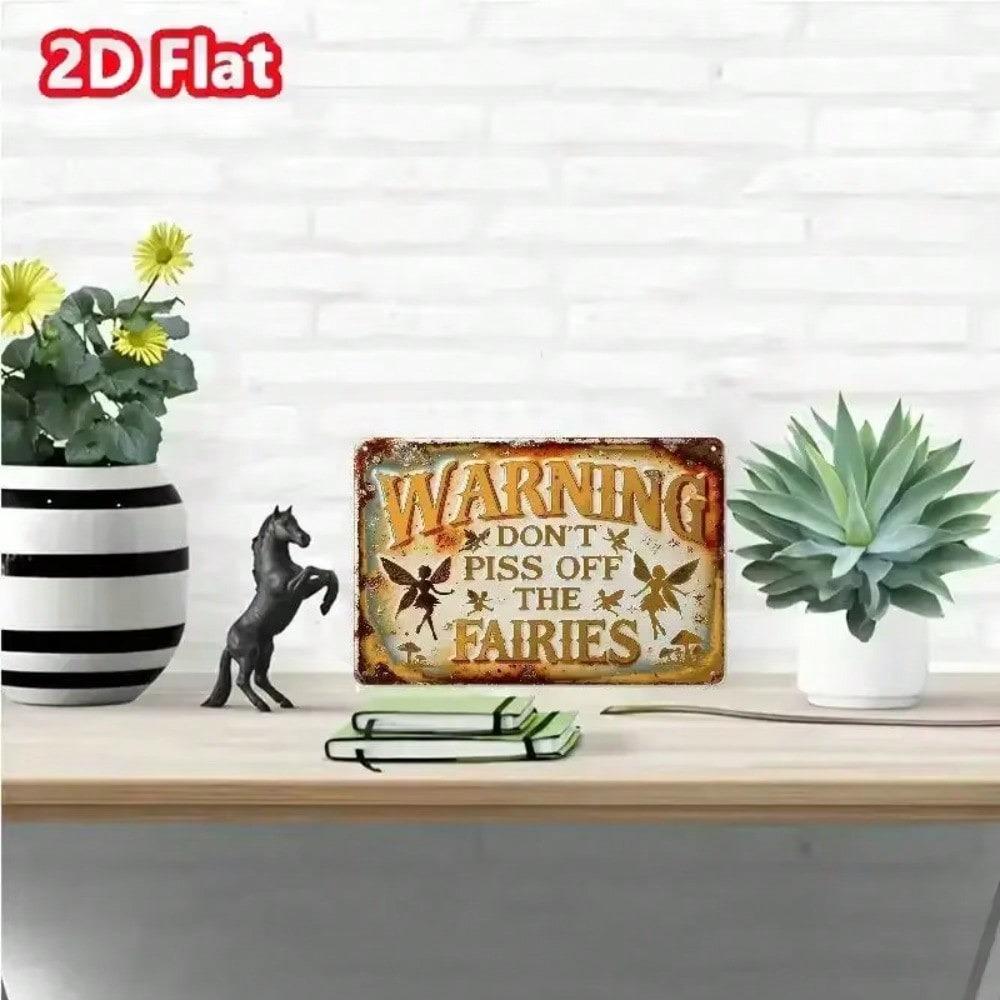 Vintage Iron Sign Fairy Warning Don't Piss Off The Fairies Wall Decor Weatherproof
