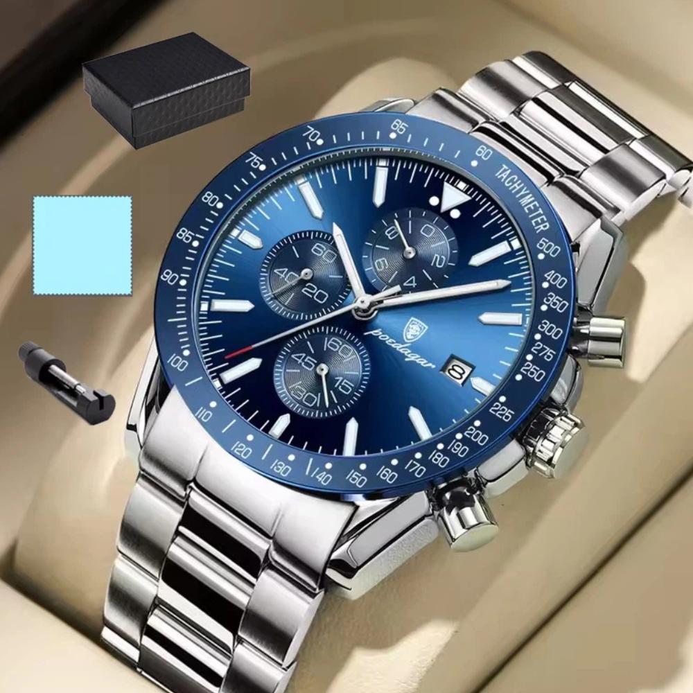 POEDAGAR Luxury Man Watch Chronograph Waterproof Luminous Date Quartz Wristwatch Fashion Sport Stainless Steel Watches