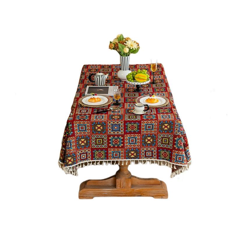 Retro Tablecloth Premium Dining Table Cloth Color Woven Jacquard Coffee Table Cloth Rectangle Tablecloth Geometric Cover Towel