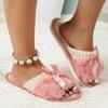 Pantofole da casa eleganti e soffici con fiocco, scarpe da camera da letto con suola morbida e foderate in peluche, pantofole mute antiscivolo