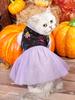 Halloween Dog Tutu Dress with Witch Bat/Spider Web Prints, Tulle Skirt Pet Costume Clothes for Small Dogs/Cats Festival Party