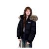 Winter new short fur collar hooded down jacket women's waist and thin high-end warm American jacket tide