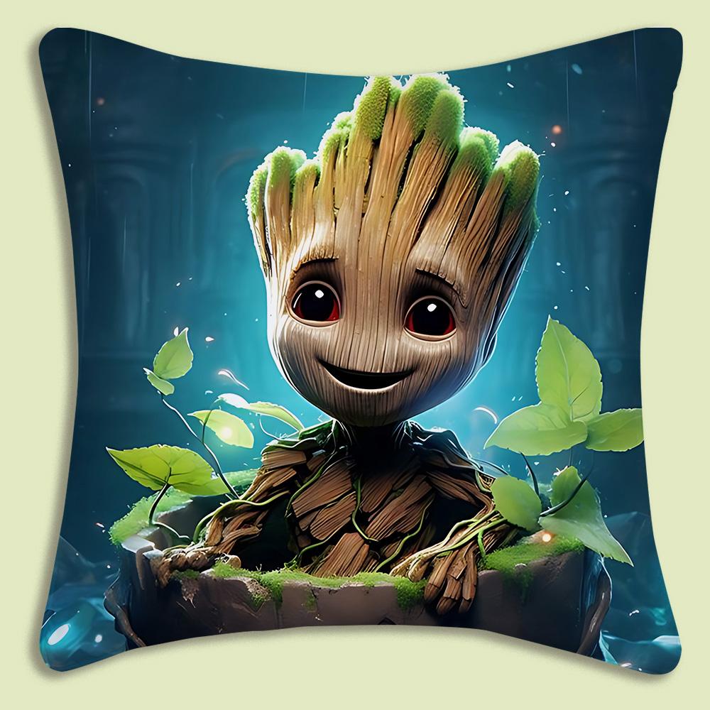 Pillow Covers Cartoon Cute Groots Sofa Decorative Home Double-Sided Printing Short Plush Cute Cushion Cover