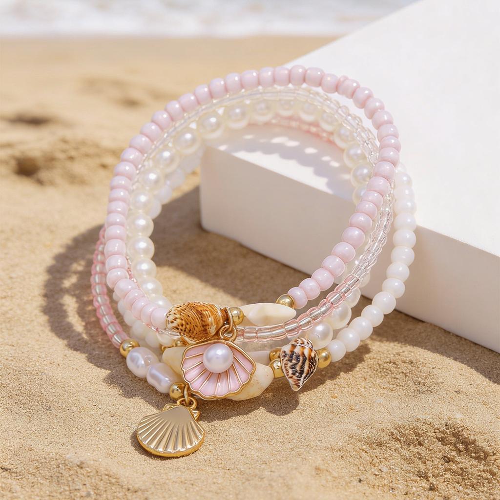 Ocean Wind Vacation Couple Bracelet Set Starfish Shell Bracelet Bohemian Pearl Stacked Bracelet