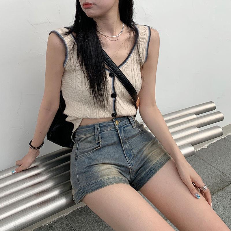 Women's Retro Elastic High-Waisted Denim Shorts - Summer Style, Slimming A-line, Sexy Hip-Hugging Fit