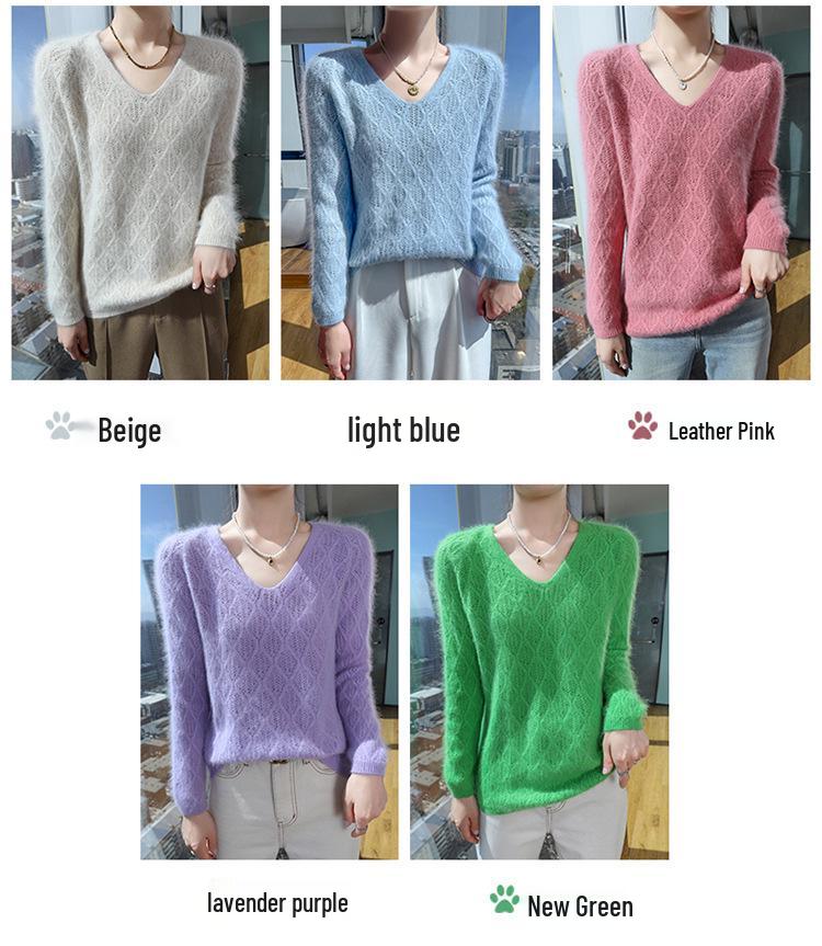 2025 A/W Women's V-Neck Mink Cashmere Loose Knit Pullover Sweater