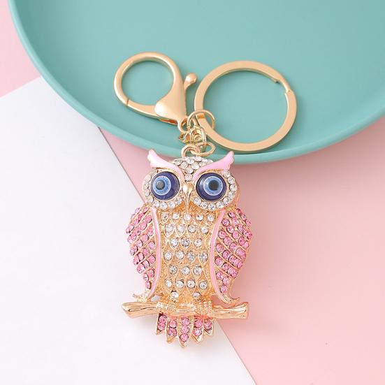 Keychain Pendant 3D Cartoon Owl Design Sparkling Rhinestones Inlaid Enamel Wings Key Chain with Lobster Clasp Key Ring Bags Accessories