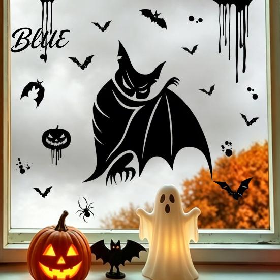 Removable Glass Clings Halloween Static Sticker with Witch/Ghost/Castle/Bat Horror Silhouette Patterns Durable PVC Spooky Shop Window Displays Wall