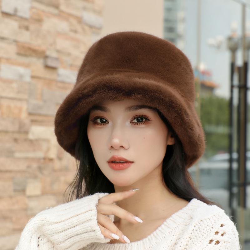 Hat Winter Women's Plush Bucket Hat Autumn and Winter New Warm Imitation Mink Rabbit Fluff Bucket Hat Basin Hat