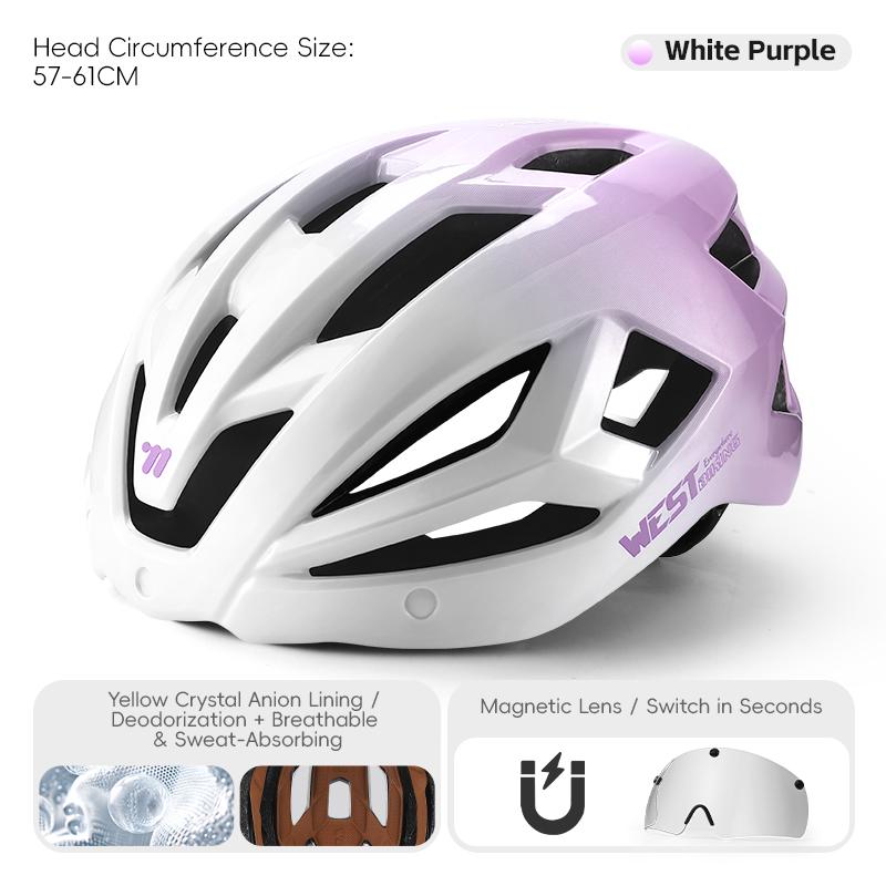 WEST BIKING Magnetic Goggle Bike Helmet Adults Integrated Visor Safety Cap Fit 57-61cm Lightweight Breathable Bicycle Helmets