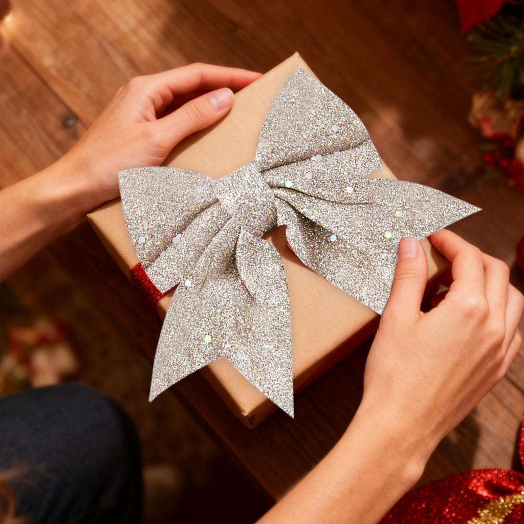 Bows For Christmas Tree 2 Piece Sparkly Holiday Topper Ribbon Tie Christmas Bows For Wrapping For Home Outdoor Farmhouse Wall