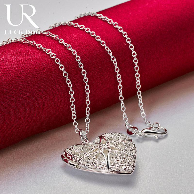 925 Sterling Silver Heart-shaped Hollow Pendant Necklace Fashionable Wedding Jewelry