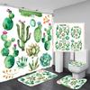 Tropical Green Plant Leaf Palm Cactus Shower Curtain Set Bathroom Curtain Anti-Slip Bath Mat Set Toilet Rugs Carpet Home Decor
