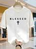 Men's Blessed Faith Cross T-Shirt Religious Graphic Crew Neck Gym Casual Tee