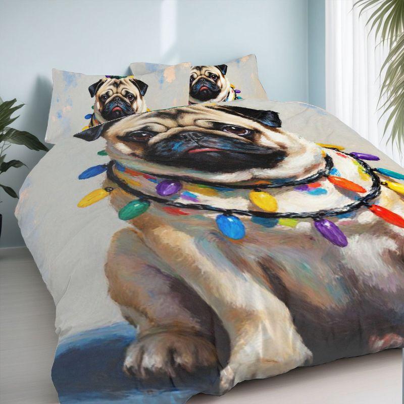 3-Piece Bedding Pillowcase Quilt Cover Set Brown And White Pug 2D Digital Printing Suitable For Bedroom Decoration