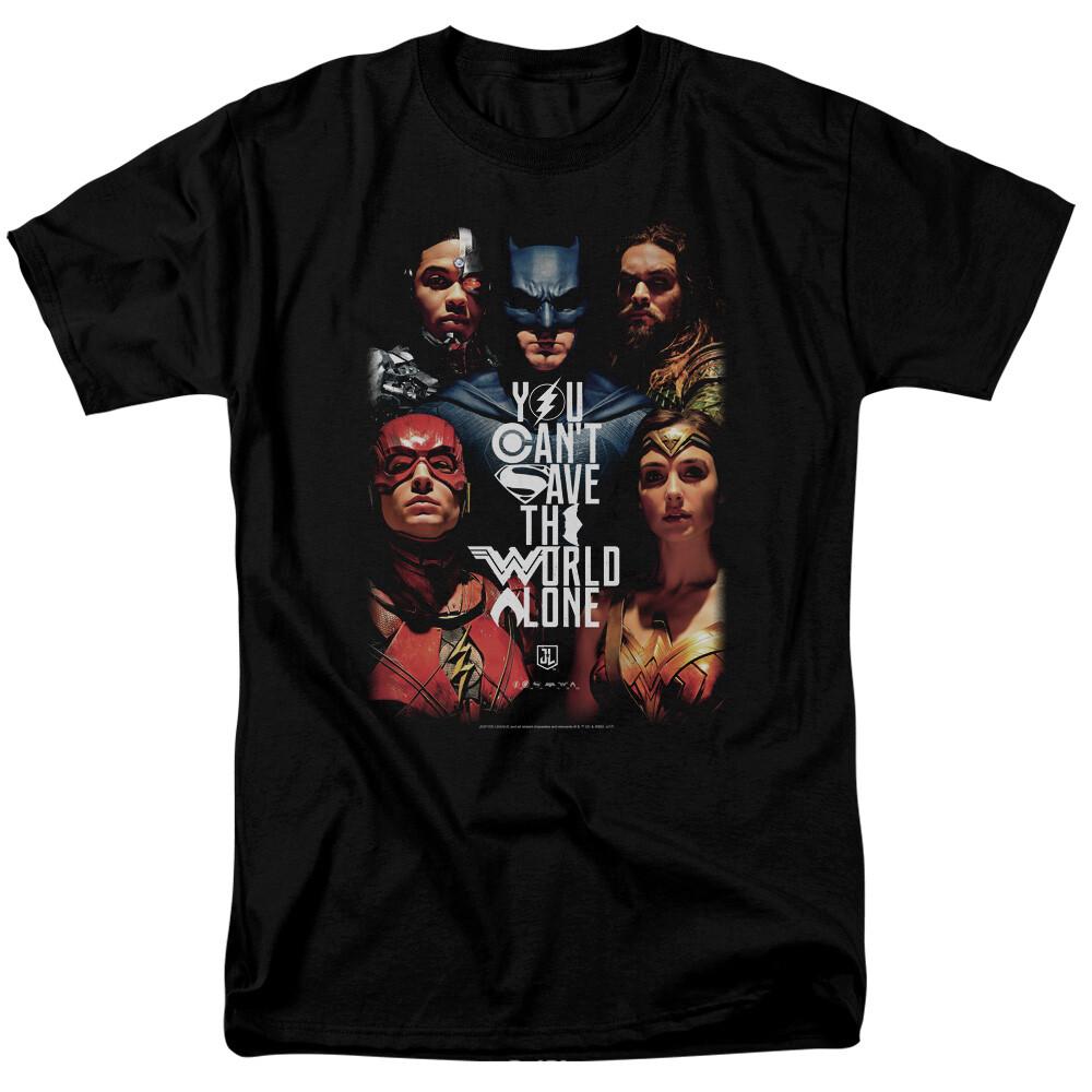 

Justice League Save The World Poster T Shirt Licensed Comic Book Movie Tee Black M