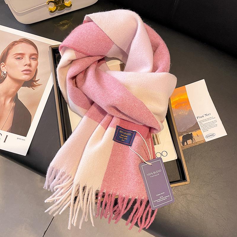 Red plaid scarf winter women's new high-end imitation cashmere scarf Christmas new thickened couple