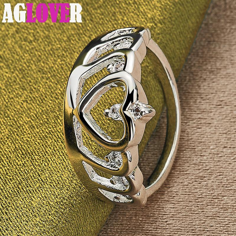 925 Sterling Silver AAA Zircon Heart Crown Ring Jewelry