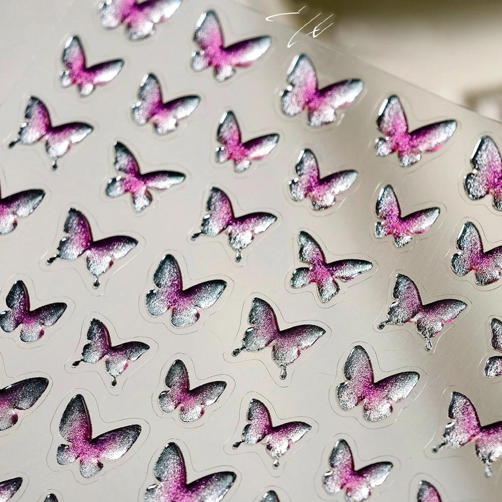Enchanting Purple Butterfly 5D Nail Art Sticker Shiny Flower Petals Bowknot Animals Insects Adhesive Decoration Manicure Decal