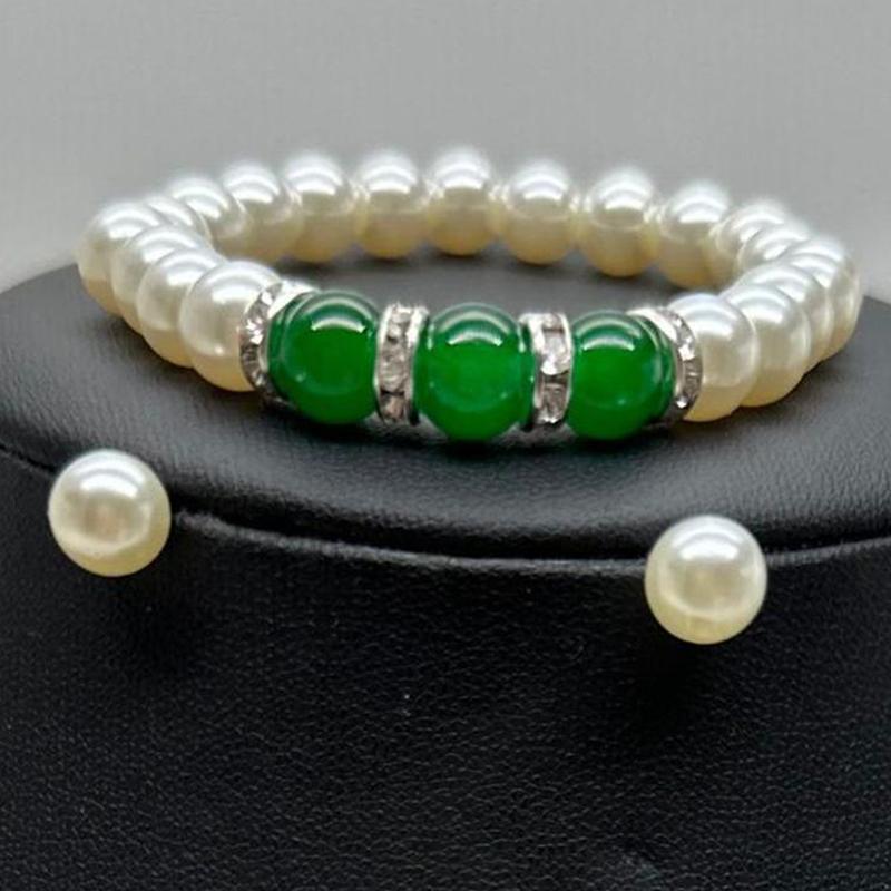 

Комплект из 3 предметов: Жемчужные серьги, браслет, ожерелье, Зеленый кулон-капля, Короткий чокер