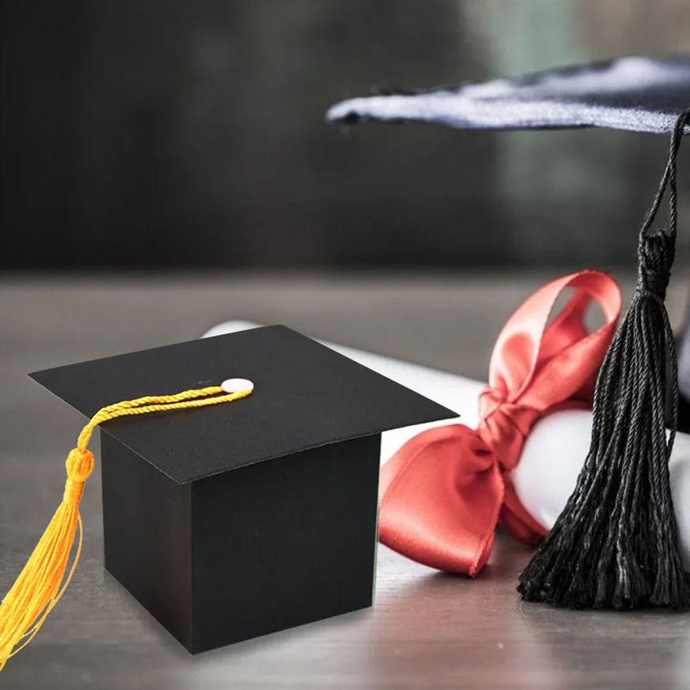10pcs Black White Graduation Hat Candy Box Cartoon Bachelor Cap  Graduation Season
