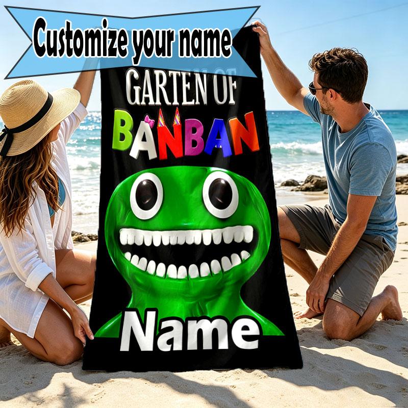 Custom Name Personalized Game Rainbow Friends Print Beach Towel, for Trip Camping Beach Party Home Decor, Birthday Gift for Family & Friends