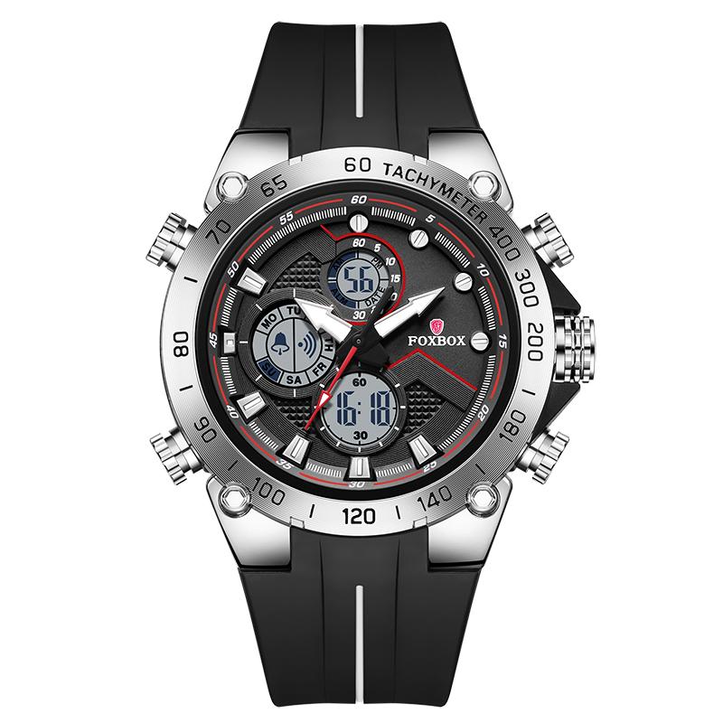 FOXBOX New Mens Watches Luxury Brand Big Dial Watch Men Waterproof Quartz Wristwatch Sports Chronograph Clock Relogio Masculino
