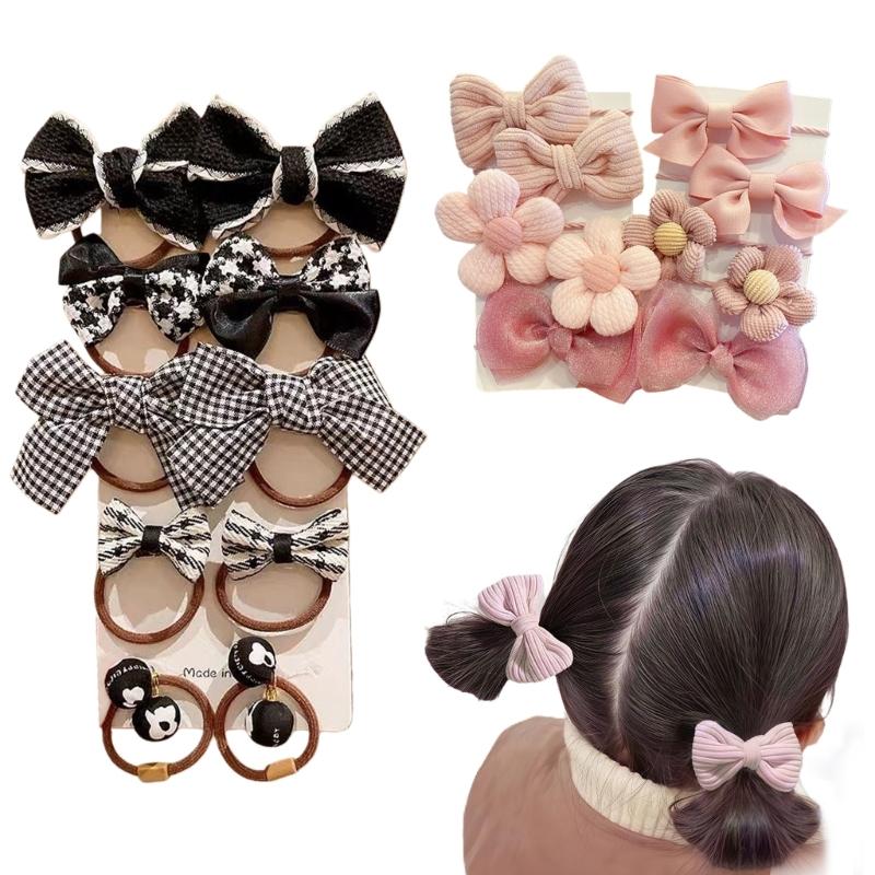 

2 Set Bowknot Flower Hair Rope Hair Accessories For Little Girls Decorative Cloth Hair String For Parties And Event 1