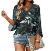 Womens V Neck Three Quarter Sleeve Floral Print Casual Loose Fit Top Comfortable Lightweight Blouse for Daily Wear Office and Travel