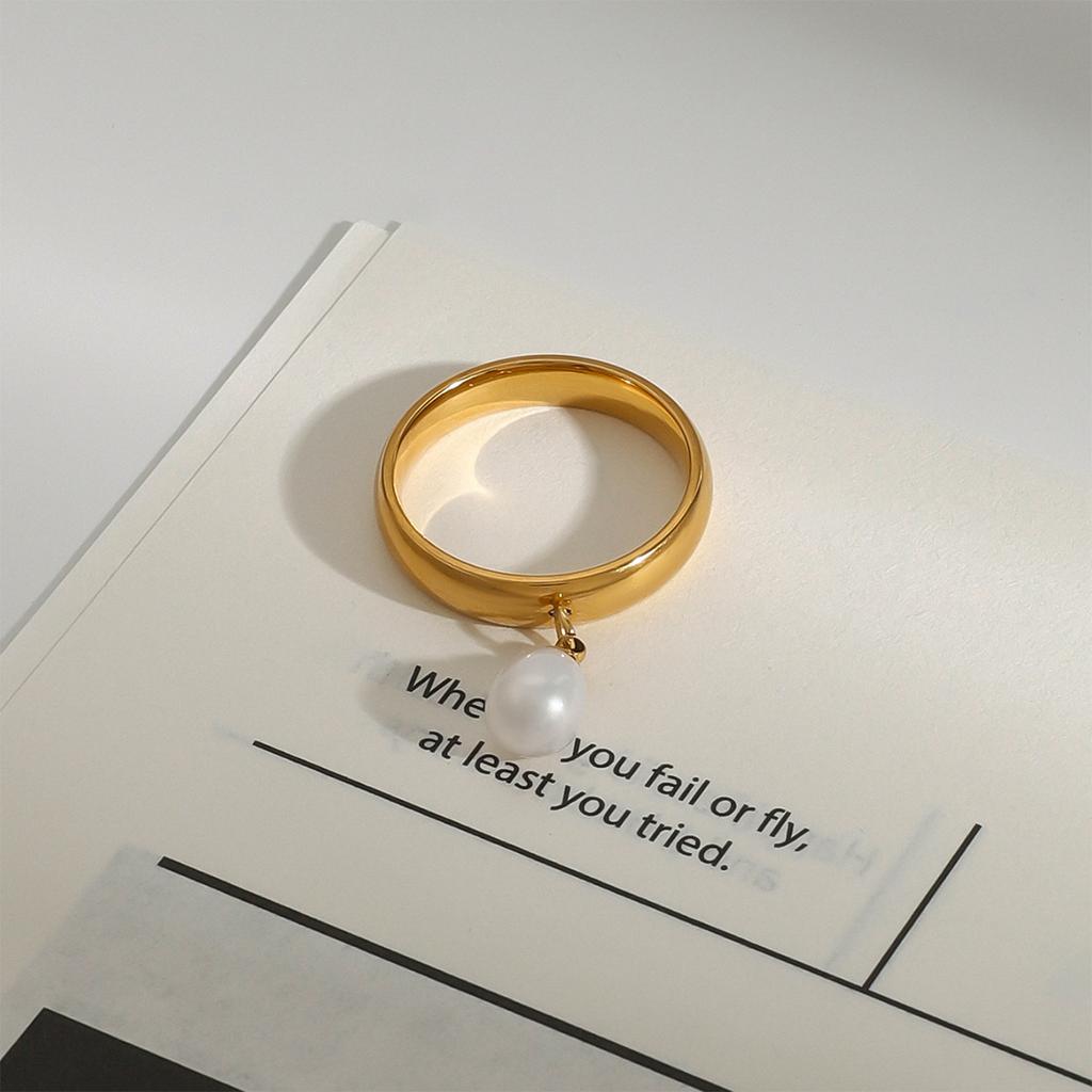 Jiedin European and American stainless steel pearl rings niche rings titanium steel hand jewelry rings