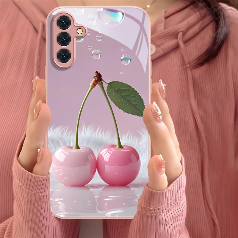 Women's pink metallic paint glass phone case suitable for Samsung Galaxy S26 S25 S24 S22 S21 S20 FE Ultra Plus shockproof