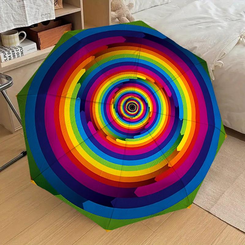 1PC Rainbow Spiral Automatic Folding Umbrella - Compact 8-Rib Design, Durable Plastic & Iron, Lightweight for Outdoor Daily Use, Festive Gift019