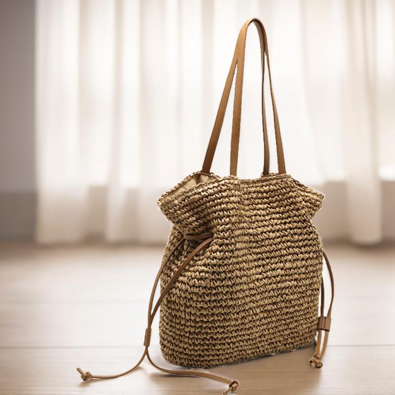 

New drawstring hook woven bag single shoulder crossbody woven women s bag large capacity straw woven bag верблюд
