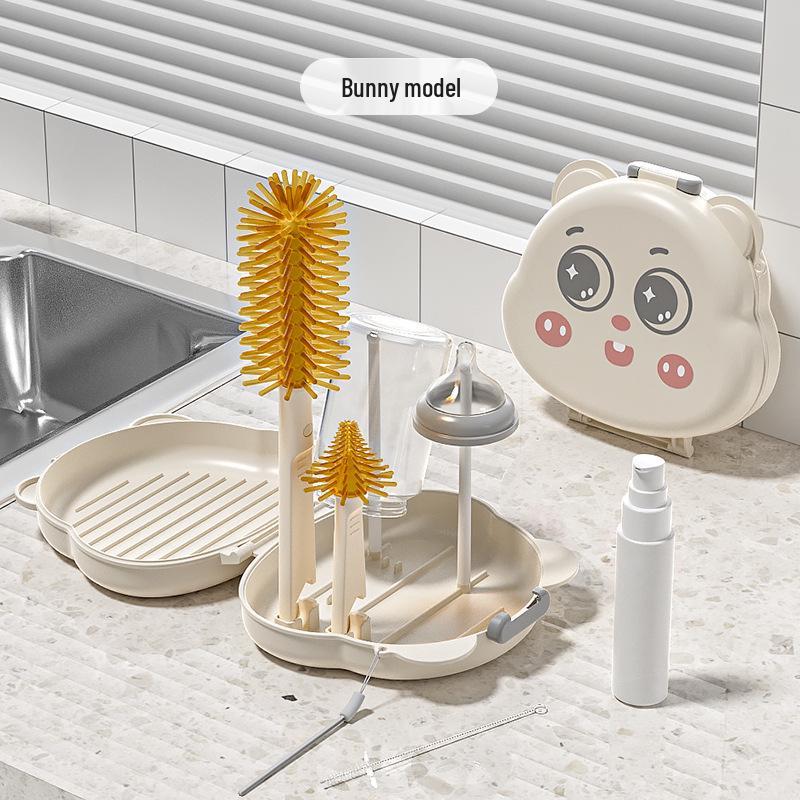 Portable Silicone Baby Bottle & Nipple Cleaning Brush Set