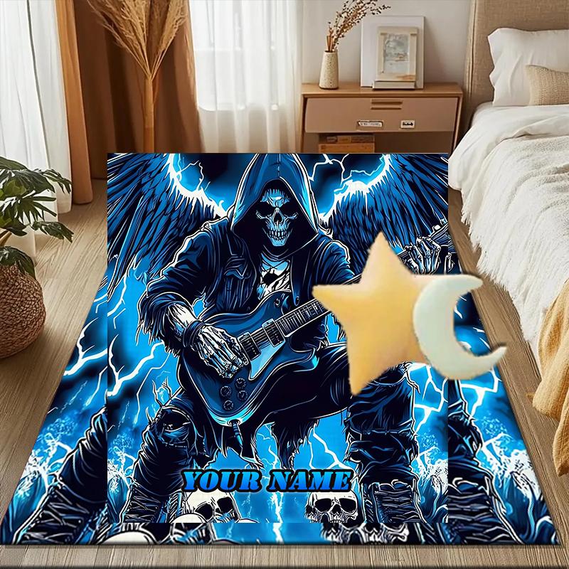 1PC Custom Name Gothic Guitarist Wings Theme Floor Mat Ideal for Living Room, Game Rooms, Office, Bedroom Floor Mat Playful Design