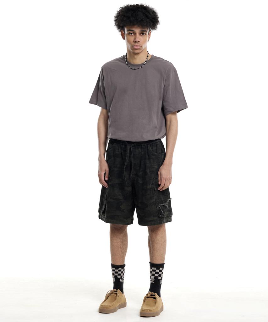 CREAM SODA LAB Camouflage Cotton Cargo Bermuda Elastic Pants Khaki