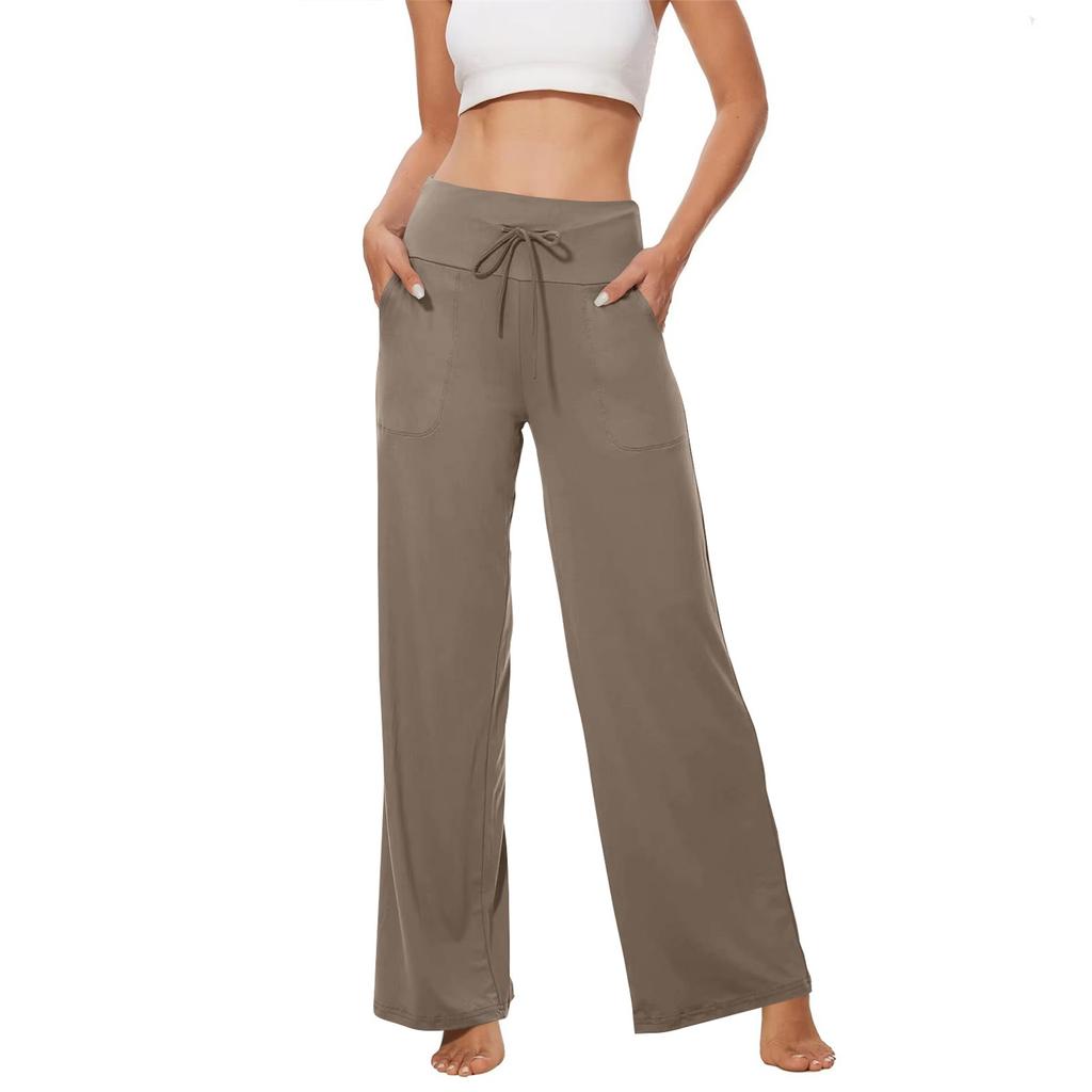 Women's High-waisted Solid-color Drawstring Wide-leg Casual Pants