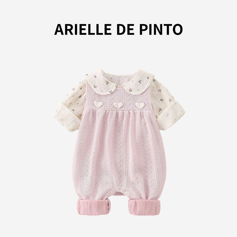 French Arielle De Pinto Baby Girl Spring and Autumn Sweet Romper Overalls Two-Piece Set Pink 100