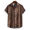 Herren Camisa Leopard Floral Slim Fit Kurzarm Hawaiihemd Party Strand Casual Shirts Übergröße