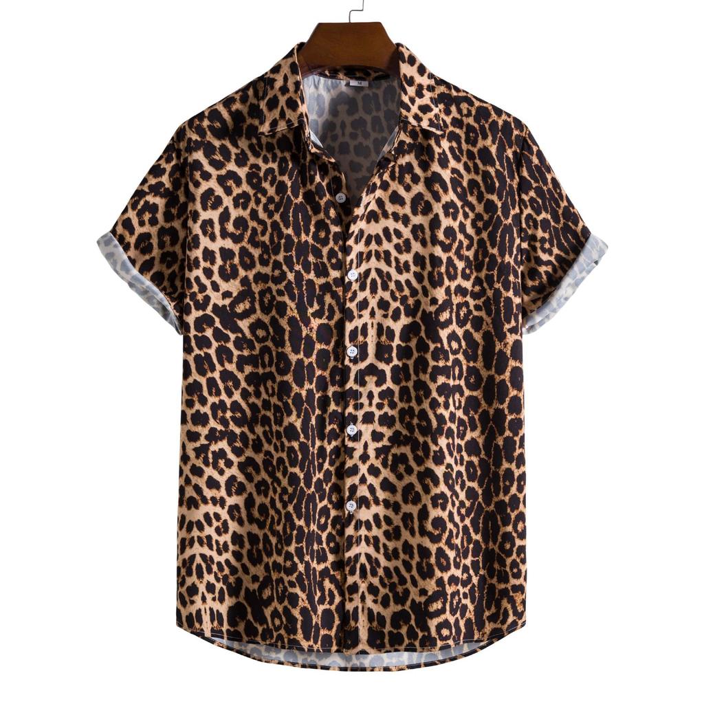 Pánská košile Leopardí květinová Slim Fit Krátký rukáv Havajská košile Párty Pláž Ležérní košile Plus Size